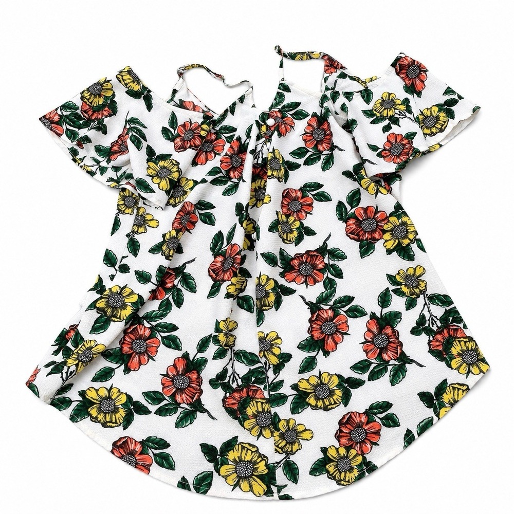 Sweet Wanderer Floral Cold Shoulder Top Women's  Medium Boho Flutter